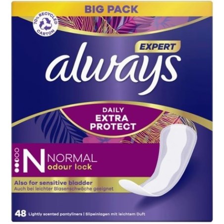 Always Expert Daily Extra Protection Normal Pantyliners 48 Pack Odor-Neutralizing Also for First Signs of Bladder
