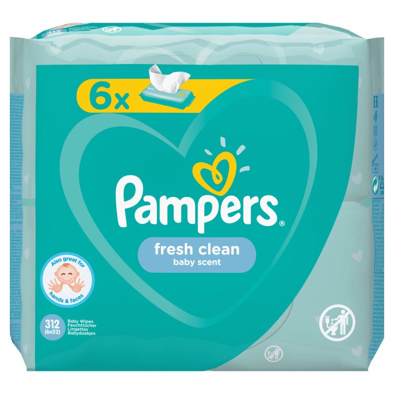 Pampers Fresh Clean Baby Wipes White 312 Count