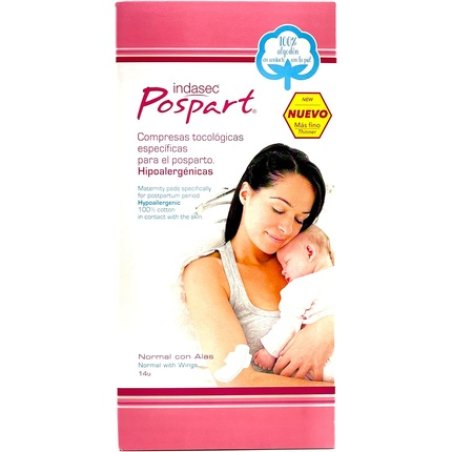 Indasec Postpartum Women's Pads with Wings, Specifically for the Second Phase of Birth, 100% Cotton, Hypoallergenic