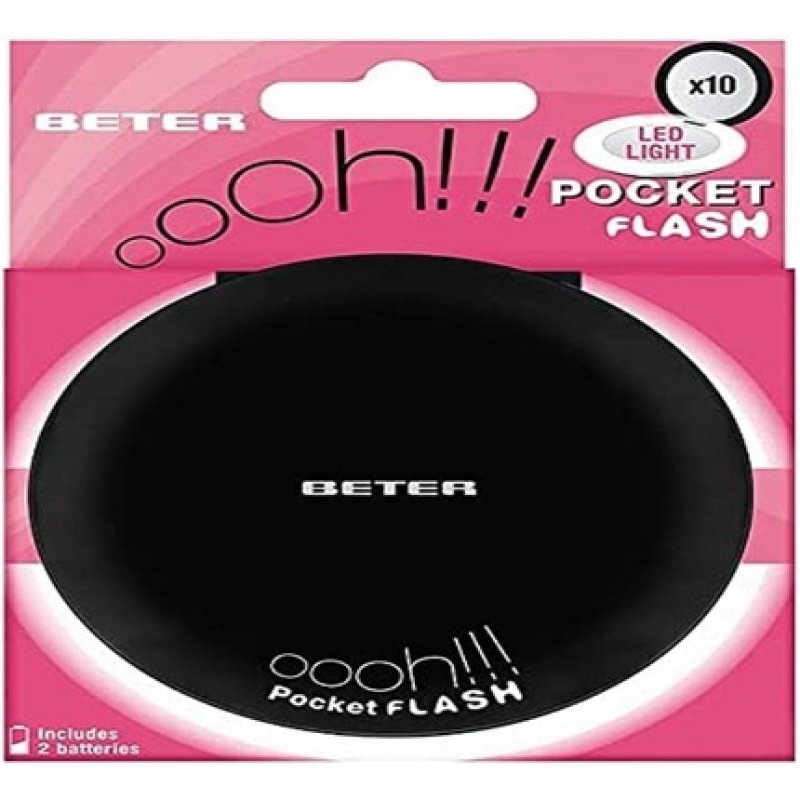 Beter Ohh! Pocket Flash Mirror with Light and 10X Magnification - Black