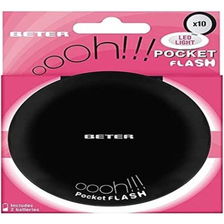 Beter Ohh! Pocket Flash Mirror with Light and 10X Magnification - Black