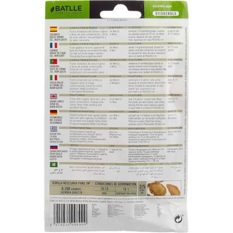 Batlle Vegetable Seeds Pumpkin Dulce de Horno Buen Gusto Tasty Sugar Pumpkin