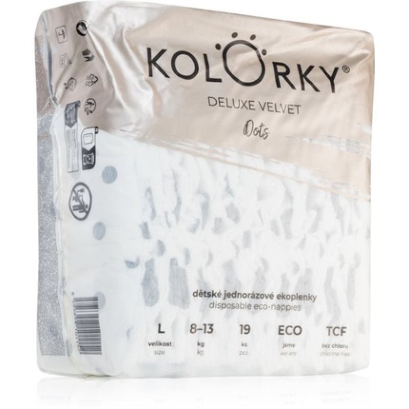 Kolorky Deluxe Velvet Dots Disposable Diapers - Size L (8-13 kg), 19 pcs