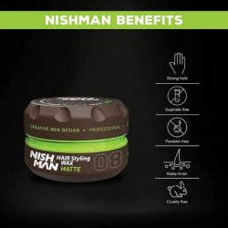 Nish Man Hair Styling Gel Wax Matte 08 Brown 150ml