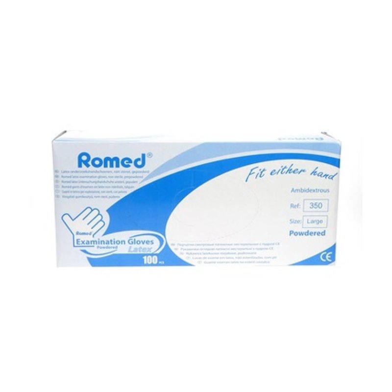 Romed Latex Examination Gloves Powdered Large - Ideal For Medical Use