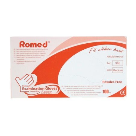 Romed Latex Examination Gloves Powder Free Medium