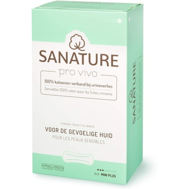 Sanature Pro Vivo Mini Plus Incontinence Pads made from 100% Cotton
