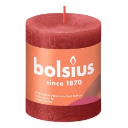 Bolsius Delicate Red Rustic Shine Pillar Candle 8cm X 7cm