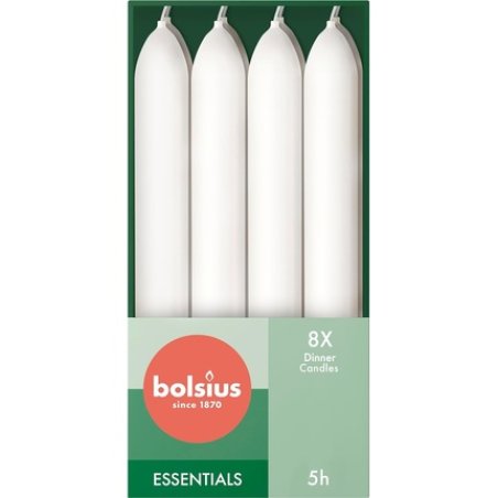 Bolsius Tapered Dinner Candles 17cm White 8-Pack