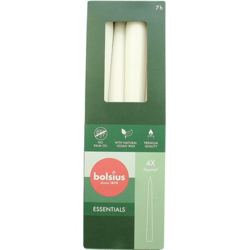 Bolsius Taper Candles Set Of 4 - 24.5x2.4 Cm, White, Top Quality