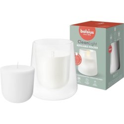 Bolsius CleanLight Zero Starter Set Refillable Candle Holder & Scent-Free Refill Frosted White 20 Hours Natural Plant