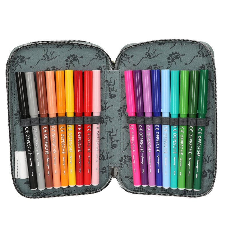 Dino World - Triple Pencil Case BITE - Grey-Green