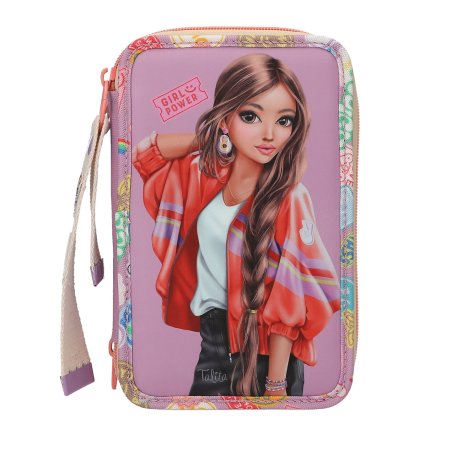 TOPModel Triple Pencil Case Wi th Pendant GIRL POWER