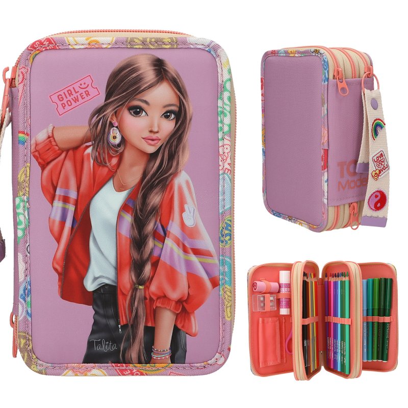 TOPModel Triple Pencil Case Wi th Pendant GIRL POWER