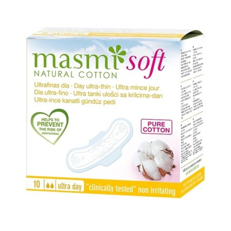 Masmi Soft Day Ultra-Thin Pads - Organic Cotton, 10 Count