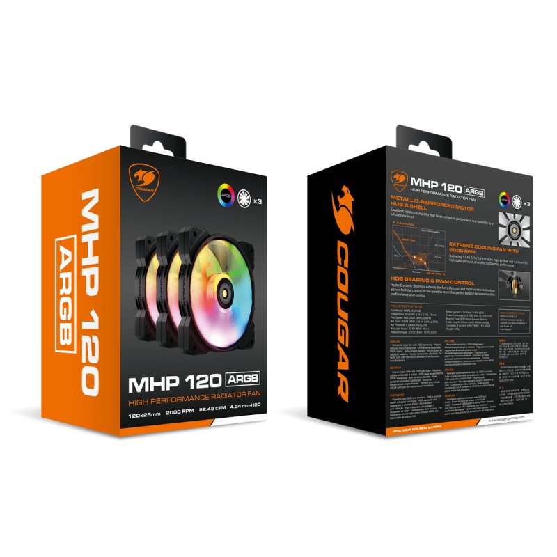 COUGAR Gaming CF-MHP12HB3-RGB Boitier PC Refroidisseur d'air 12 cm Noir, Blanc 3 pièce(s)