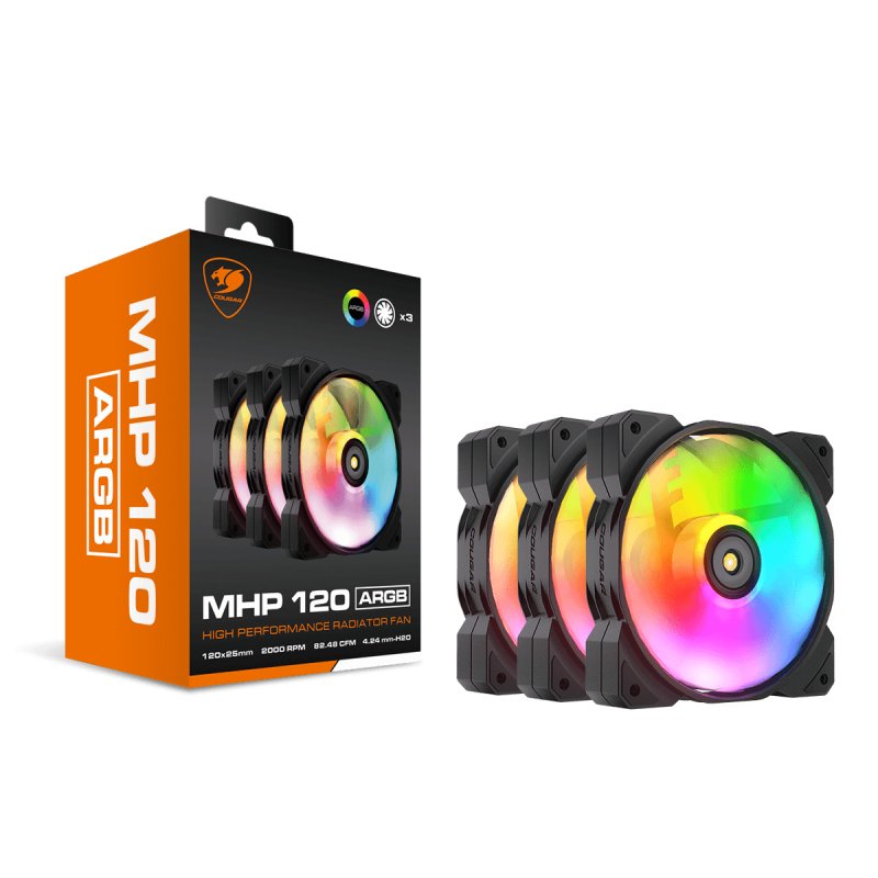 COUGAR Gaming CF-MHP12HB3-RGB Boitier PC Refroidisseur d'air 12 cm Noir, Blanc 3 pièce(s)