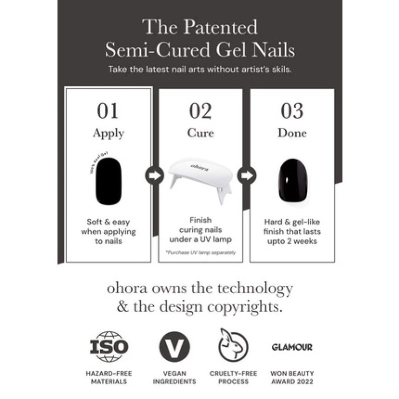 ohora Semi Cured Gel Nail Strips N Blueberry Jam - Works with Any Nail Lamps Salon-Quality Long Lasting Easy to Apply &