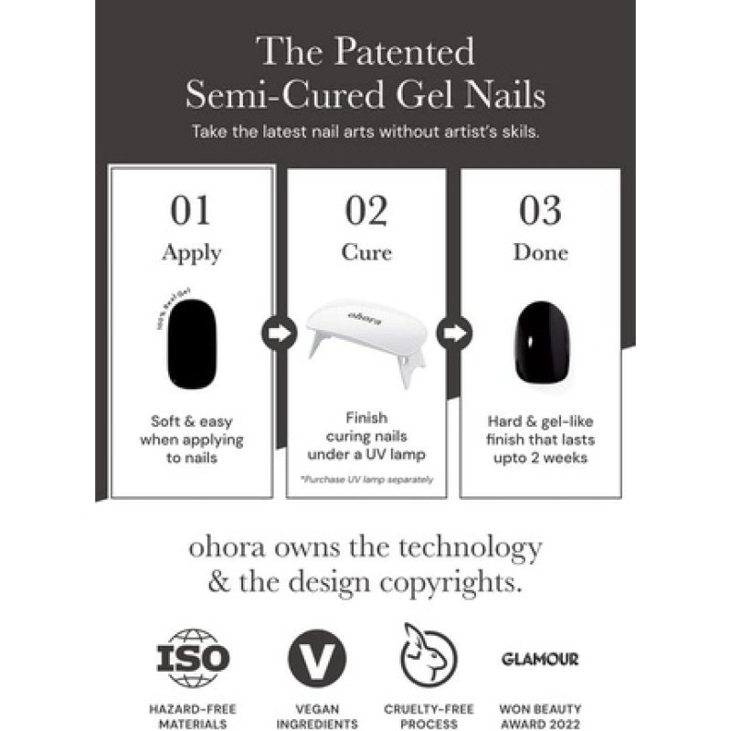 ohora Semi Cured Gel Nail Strips N Caramel Bear - Salon-Quality Long Lasting Easy to Apply and Remove - Includes 2 Prep