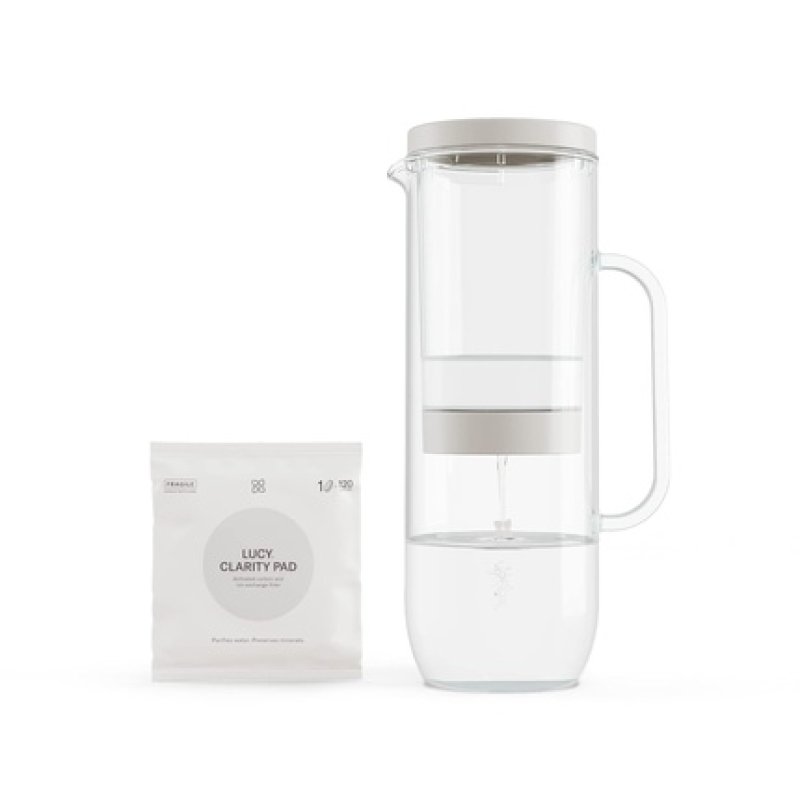LUCY Water Filter Jug 2L with Clarity Pad Filter Cartridge Fridge Door - Dishwasher Safe and Borosilicate Glass Removes