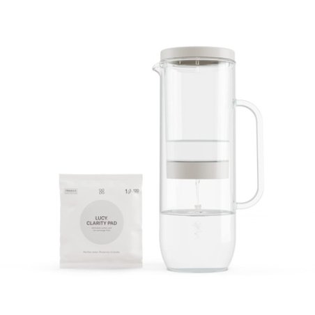 LUCY Water Filter Jug 2L with Clarity Pad Filter Cartridge Fridge Door - Dishwasher Safe and Borosilicate Glass Removes