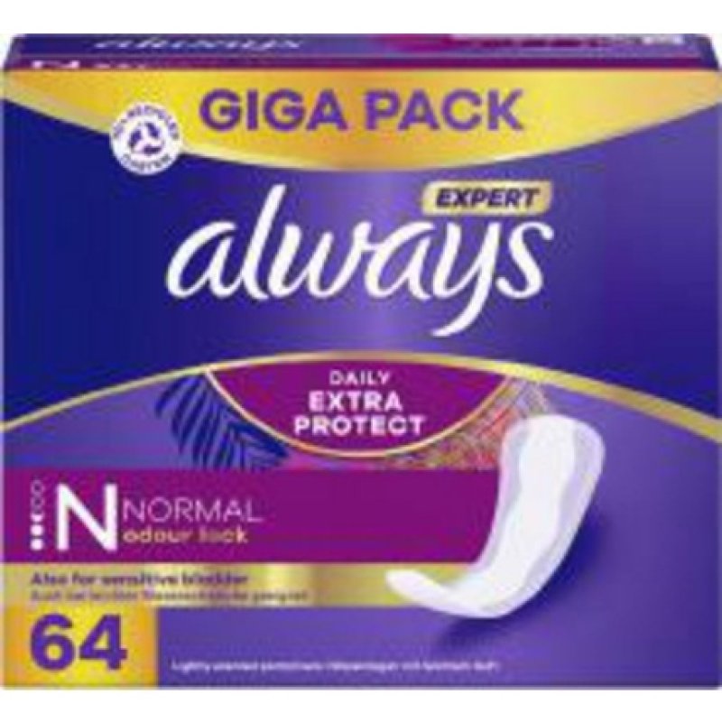 Always Dailies Extra Protect Women's Pantiliners Normal 64 Pads Instantly Locks Odours and Liquids for Maximum Day