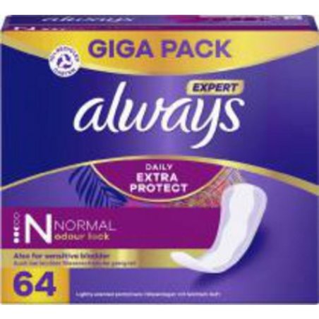 Always Dailies Extra Protect Women's Pantiliners Normal 64 Pads Instantly Locks Odours and Liquids for Maximum Day
