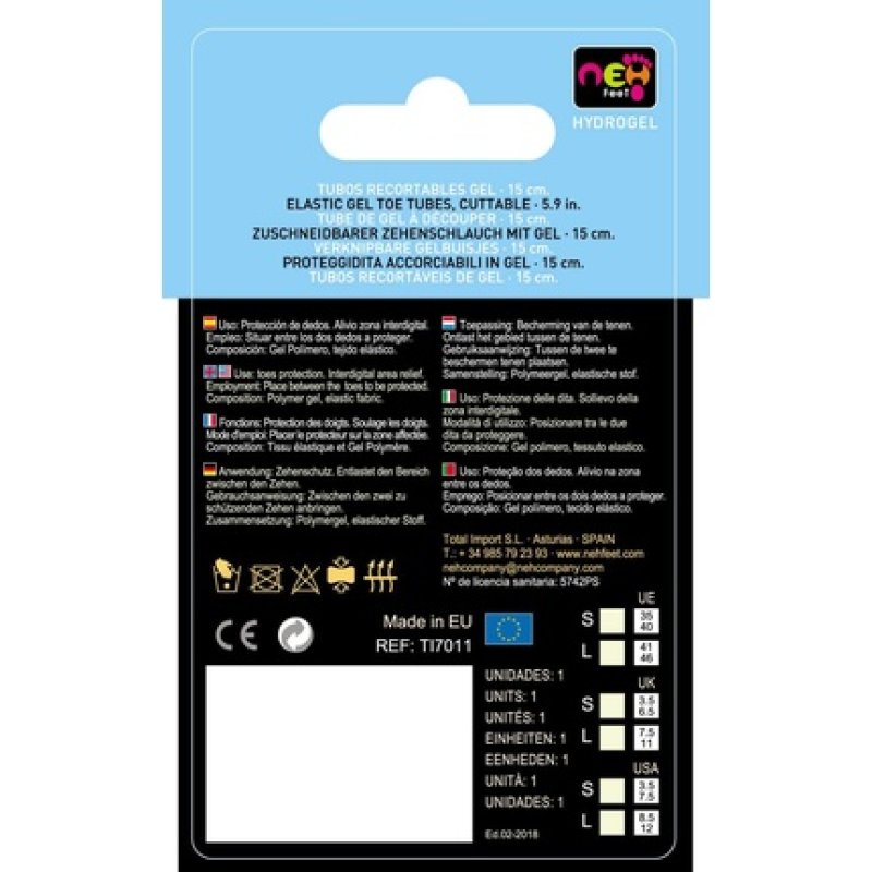 Neh Feet Elastic Tube with Gel Cutouts Size L