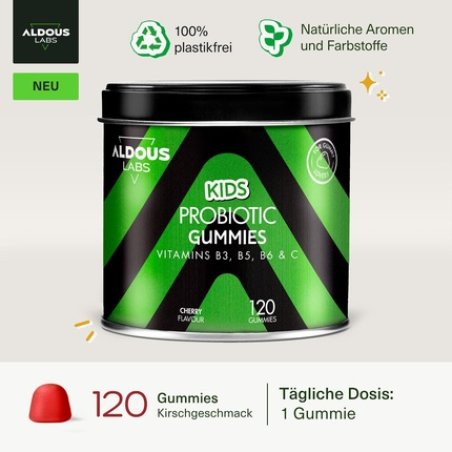 Probiotic Gummies for Kids 120 Gummies Natural Cherry Flavor Gut Health Bifidobacterium Lactobacillus Vitamin C B3 B5 B6