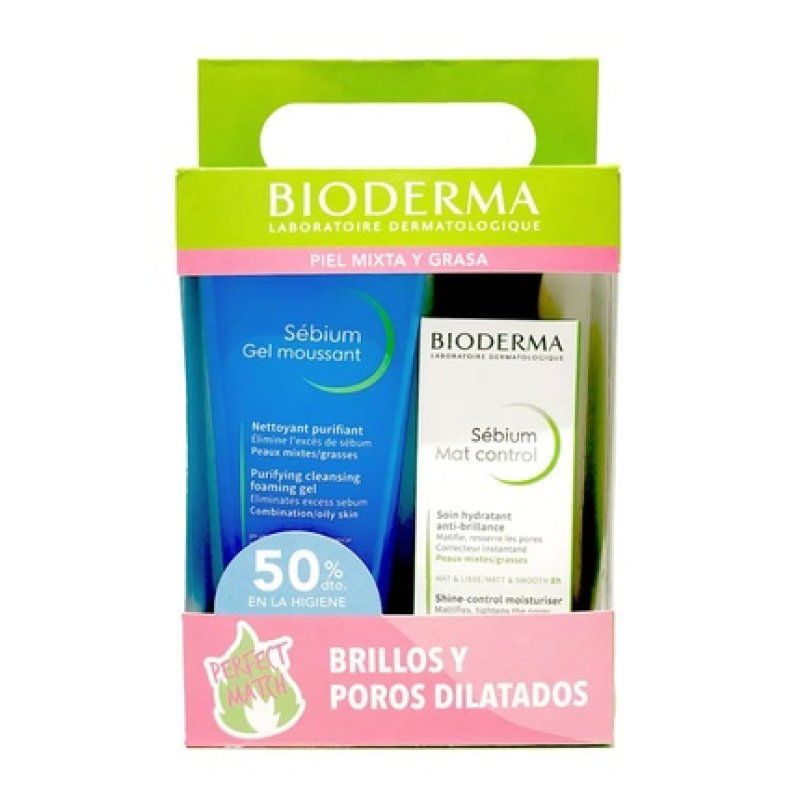 Bioderma Shine And Enlarged Pores Pack - Sebium Foaming Gel 200ml And Sebium Mat Control 30ml