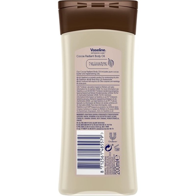 Vaseline Intensive Care Cocoa Radiant Body Oil with 100% Natural Cocoa Butter for Dry Skin 200ml