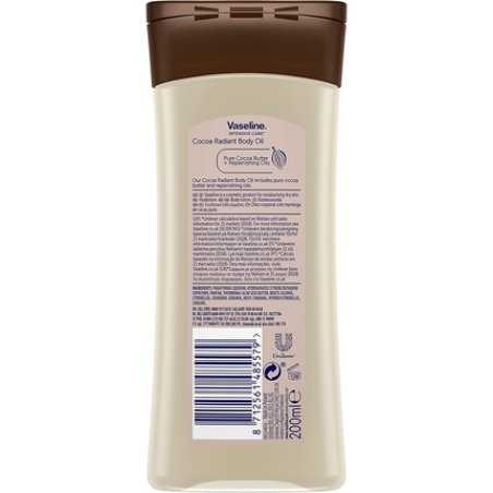Vaseline Intensive Care Cocoa Radiant Body Oil with 100% Natural Cocoa Butter for Dry Skin 200ml