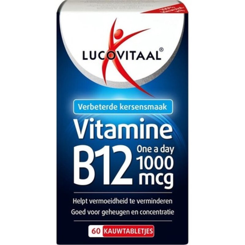 Lucovitaal Vitamin B12 1000 Micrograms Dietary Supplement - 60 Chewable Tablets - Cherry Flavor