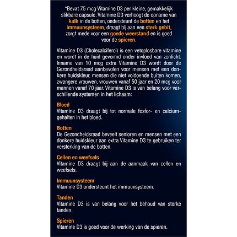 Lucovitaal Vitamin D3 75 Micrograms Dietary Supplement - 70 Capsules