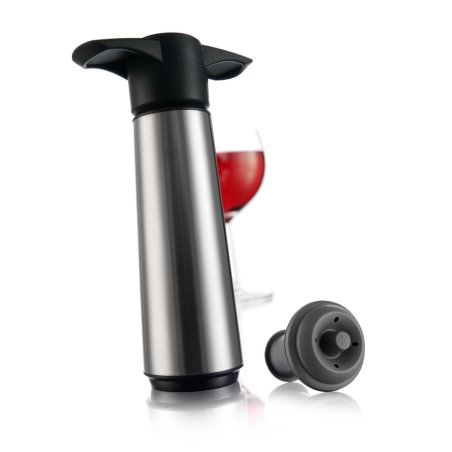 Vacu Vin Wine Pump Stainless Steel With 2 Stoppers Gray Uniform