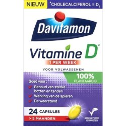 Davitamon Vitamin D - 1 Per Week - 100% Vegetable - Vegan - Food Supplement - 24 Capsules