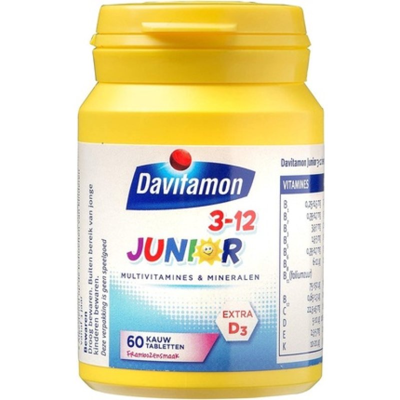 Davitamon Junior 3 Chewable Vitamins - Multivitamin Children - Raspberry - 120 Pieces