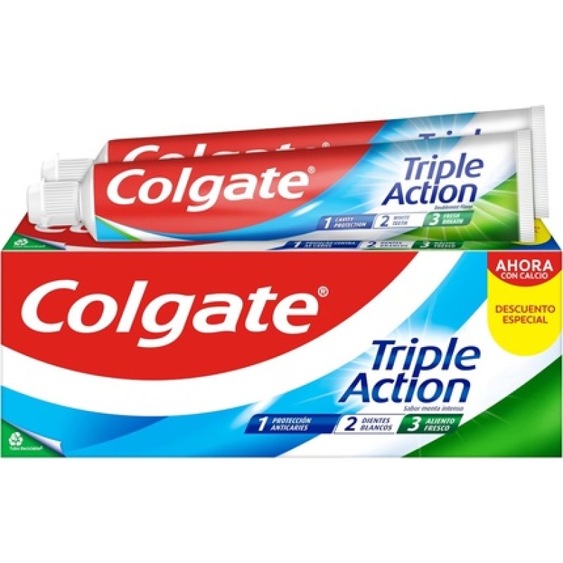 Colgate Triple Action Toothpaste Fluoride Anticaries Helps Keep Teeth White Freshens Breath Mint 75ml - Pack of 2