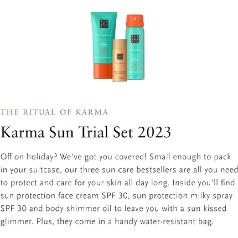 RITUALS The Ritual of Karma Summer Trio Sun Lotion SPF30 Face Sun Cream SPF30 and Illuminating Body Oil Sun Protective