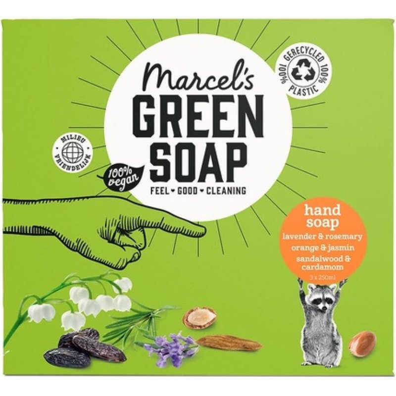 Marcel's Green Soap Gift Box Hand Orange & Jasmine Lavender & Rosemary Sandalwood & Cardamom 250ml