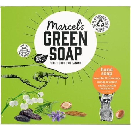 Marcel's Green Soap Gift Box Hand Orange & Jasmine Lavender & Rosemary Sandalwood & Cardamom 250ml