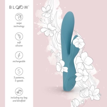 Bloom Rabbit Vibrator Violet with 10 Modes of G-Spot and Clitoral Stimulation - Dual Stimulation - USB Rechargeable 478g