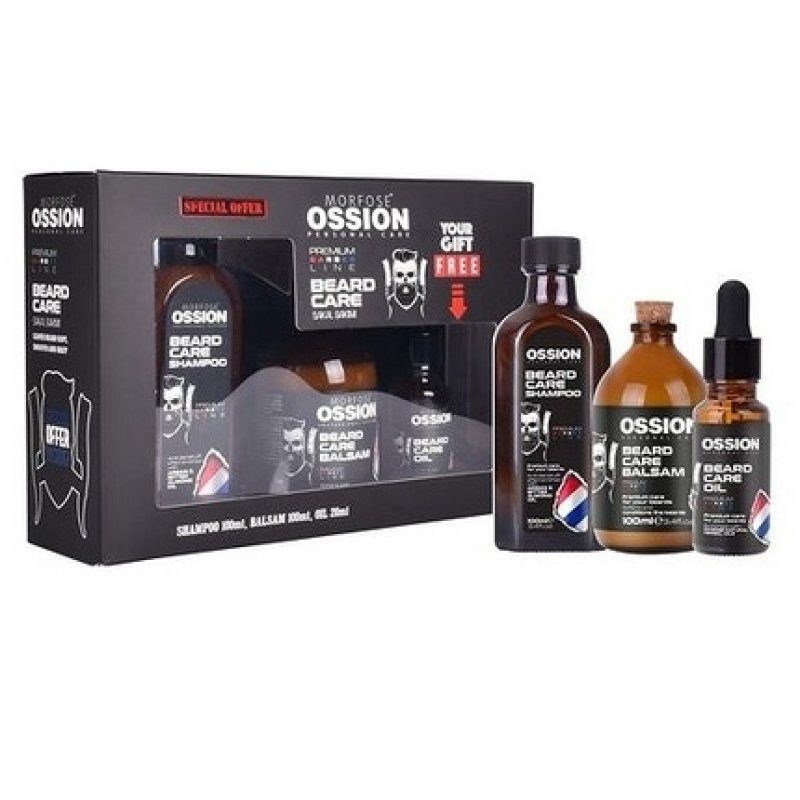 Ossion Premium Barber Beard Set - Shampoo 100ml, Balm 100ml, Oil 20ml