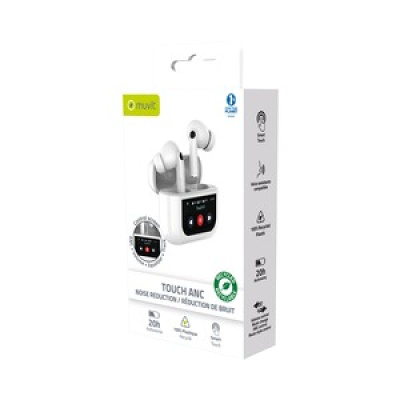 ECOUTEURS SANS FIL ANC TOUCH AVEC ECRAN DIGITAL BLANC