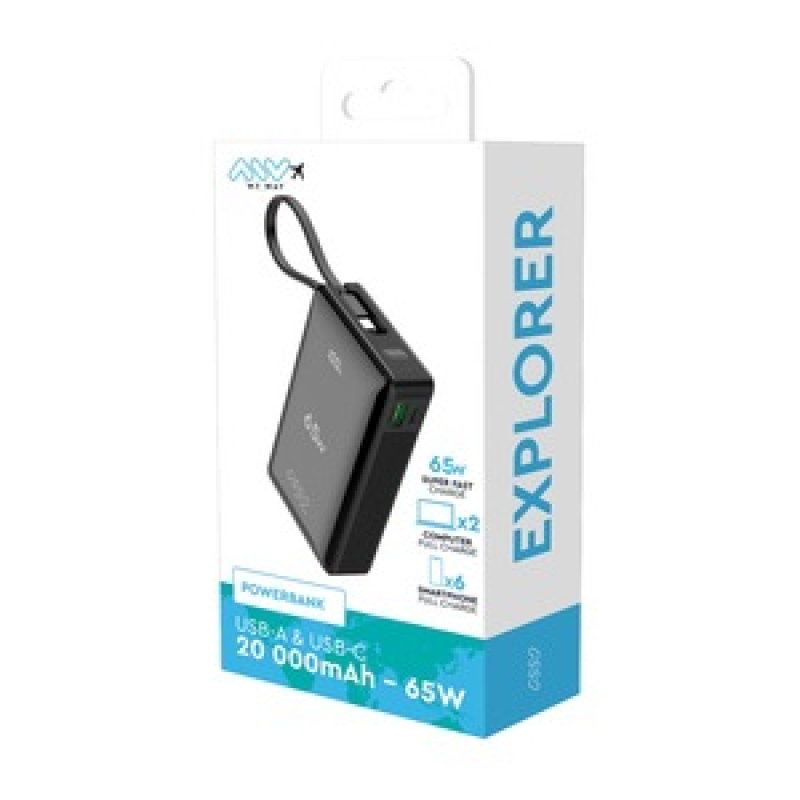 POWERBANK PC 20000MAH 65W USB-C USB-A NOIR