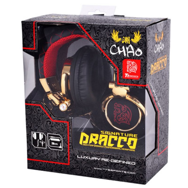 Tt eSPORTS DRACCO Signature Headphones Wired Head-band Gaming Black, Gold, Red