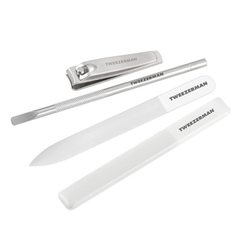TWEEZERMAN Studio Collection Glass Manicure Set 4-Piece Nail Care Set Silver White 4207-R