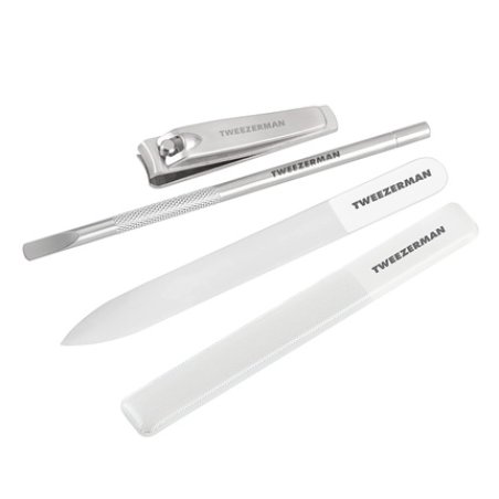 TWEEZERMAN Studio Collection Glass Manicure Set 4-Piece Nail Care Set Silver White 4207-R