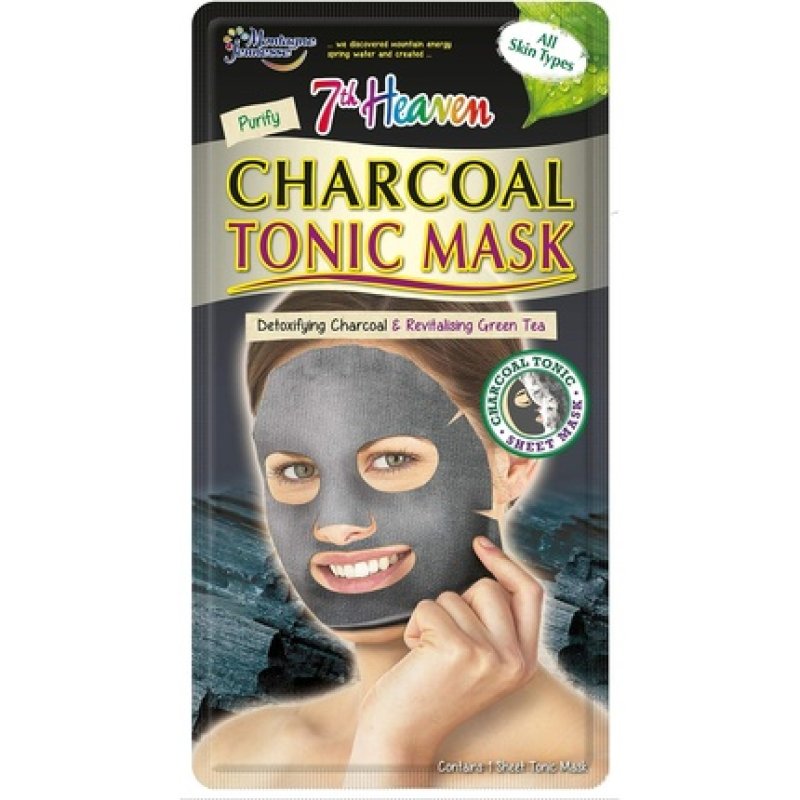 7th Heaven Charcoal Sheet Face Mask with Green Tea and Aloe Vera - Cleansing, Detoxifying, and Revitalizing