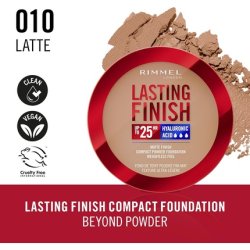 Rimmel Lasting Finish 25 HR Compact Foundation 010 Latte Matte Buildable Coverage Powder-to-Cream Anti-Pollution